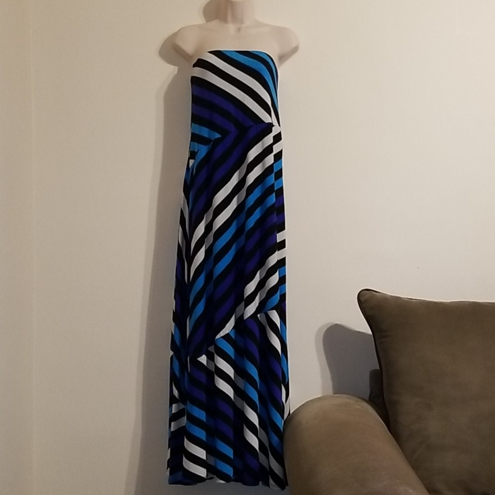 Ashley Stewart women's blue striped tube top dress - Picture 8 of 17